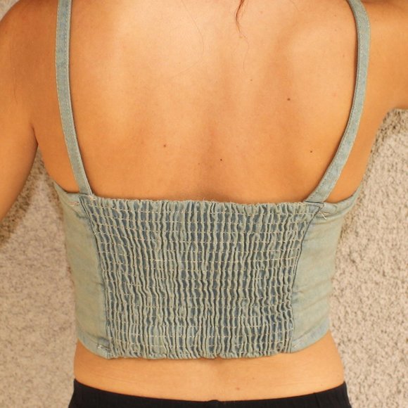 Spiked Distressed Denim Chambray Crop Top - Picture 2 of 4